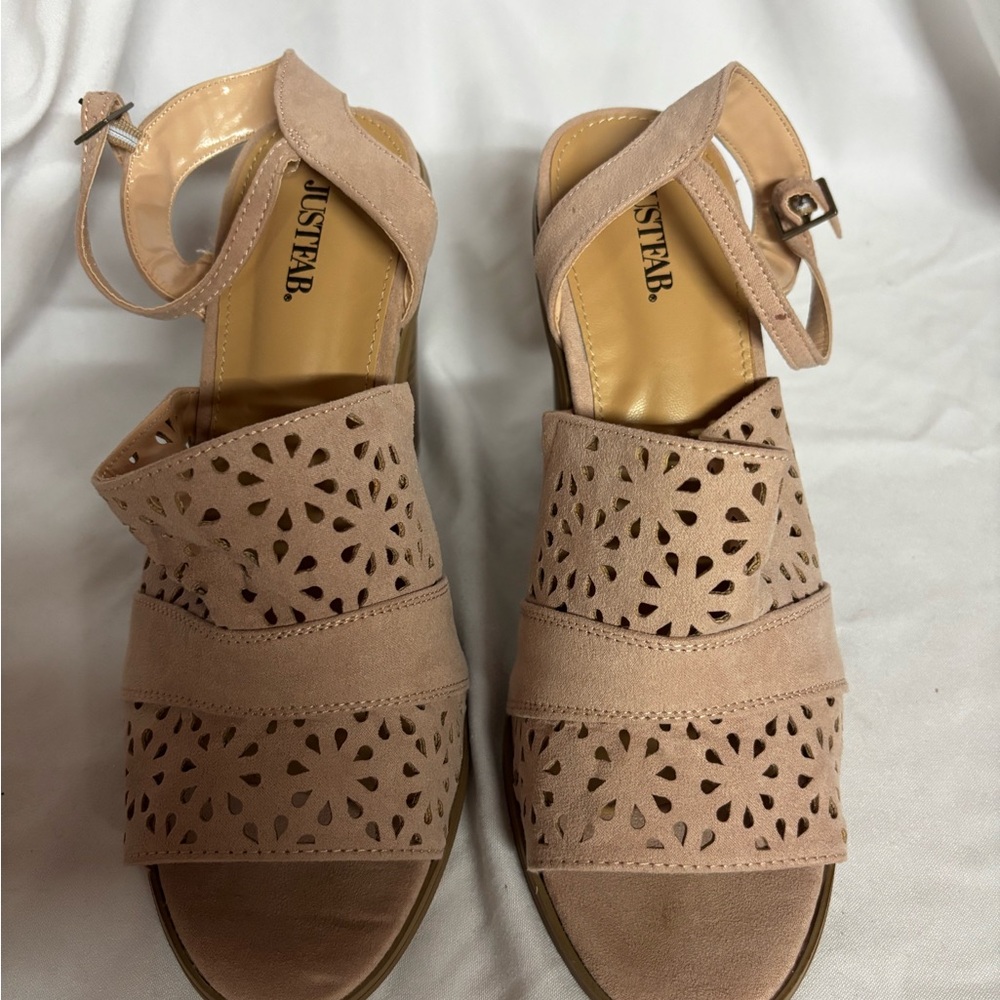 JustFab Blush Colored Sandals with Cutout Design and Ankle Strap